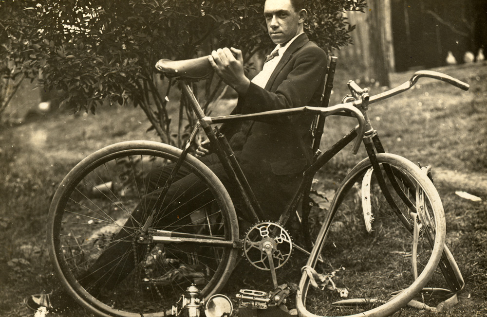 Tom Donnelly with his first bike, c.1910