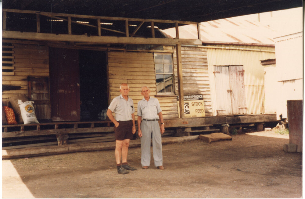 Cliff and Don Risson at Risson's Produce in 1986