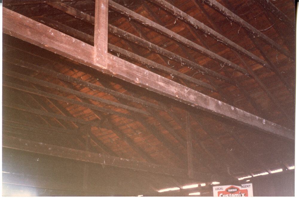 Hardwood beams on ceiling of Risson's Produce