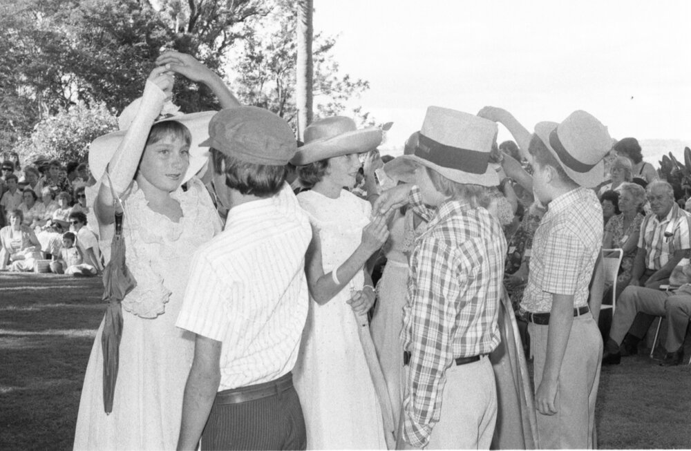 Unidentified children dancing at the the memorial in honour of Mary Aileen Bell, Coochin Coochin, Scenic Rim, April 1980