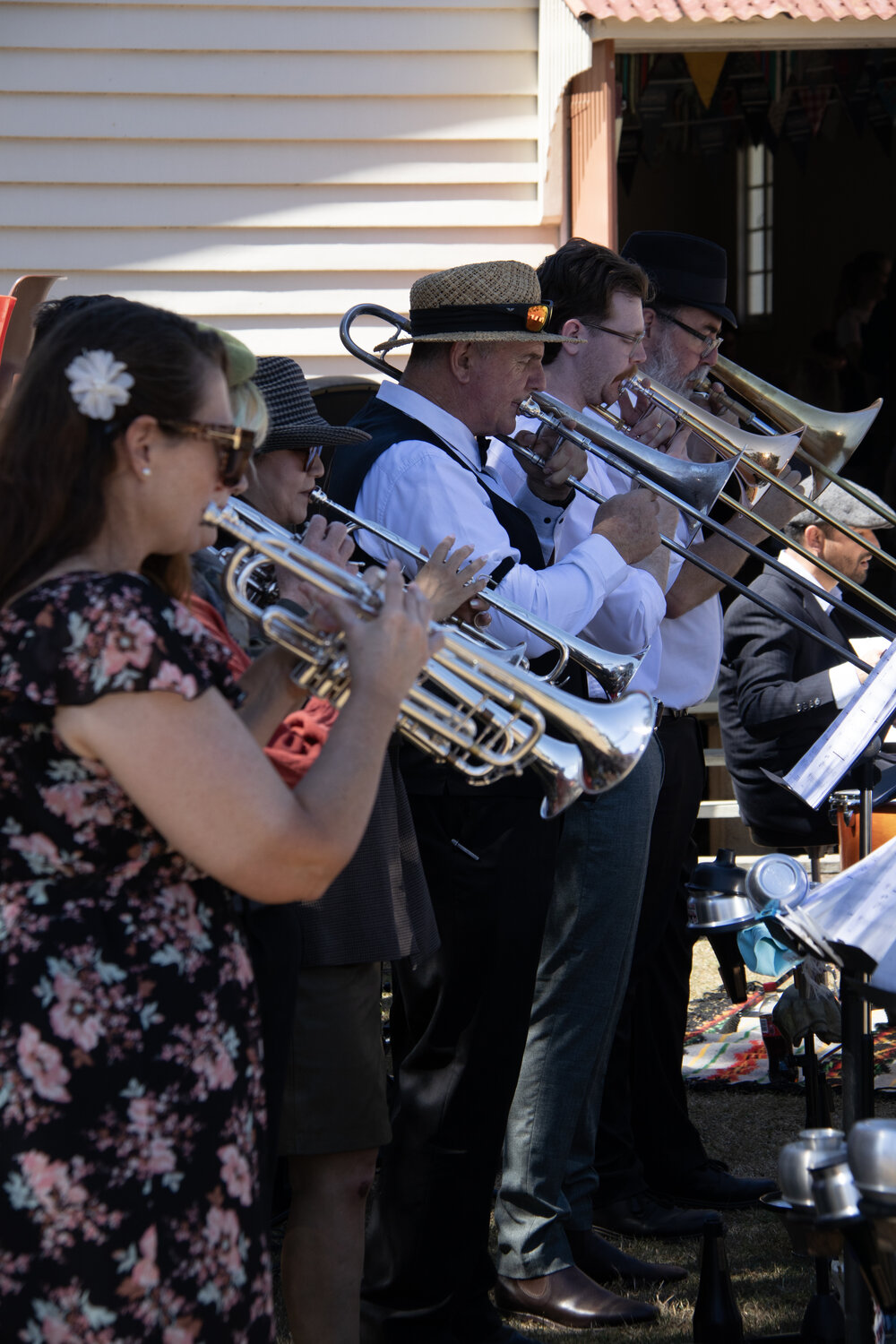 Trumpet section of the Ipswich City Big Band performing at the Marburg Meander, event held as part of Galvanized: A Festival of Heritage, Marburg, Ipswich, September 2026