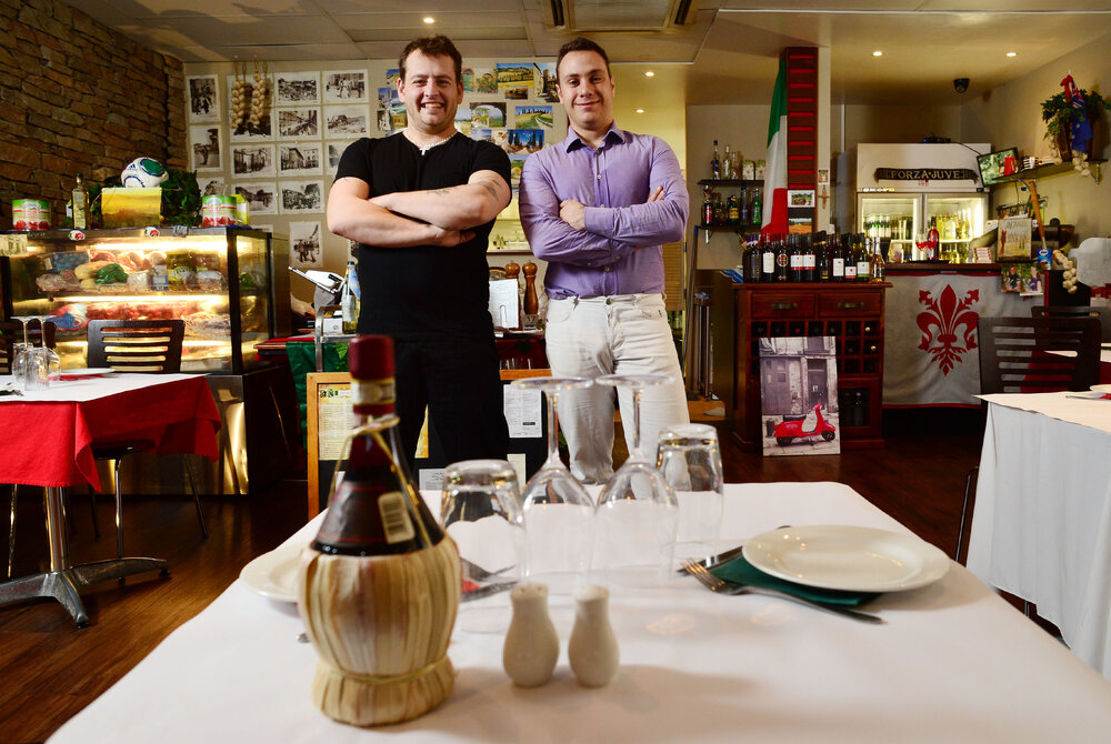 Artimino Ristorante Italiano owner Gabriele Gori and head waiter Luca Gattini, Ipswich, 24 May 2013