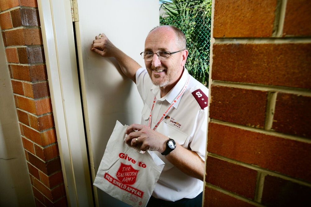 Greg Pack of the Salvation Army is calling out for volunteer door knockers to help with the Red Shield Appeals, Ipswich, 14th May 2013