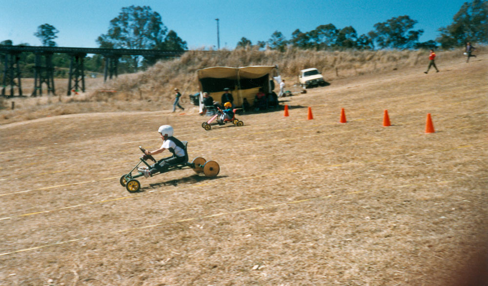 Karalee Scout Group at a Soapbox Derby in Lobb Street, Churchill, Ipswich, 1991
