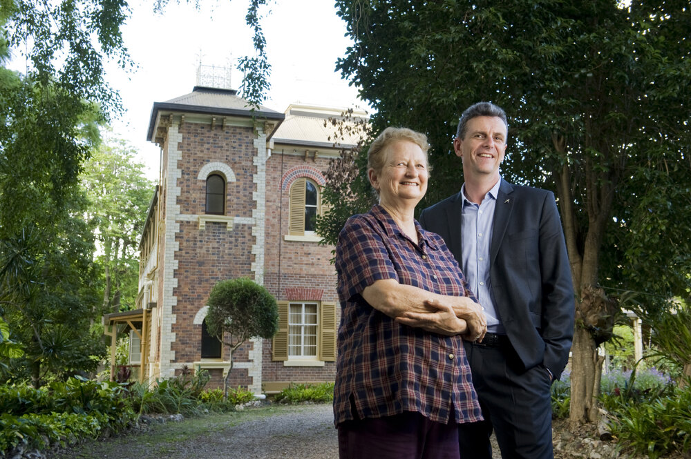 Owner Angela Geertsma and National Trust of Queensland executive officer Stewart Armstrong outside Historical Ipswich home Rockton House, Ipswich, 1st May 2013