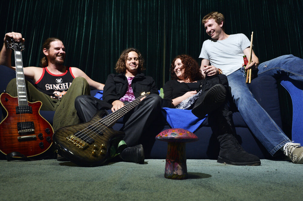 Guitarist Josh Bitmead, bassist Adam Teale, lead singer Sarah Cummins and drummer Scott Fenn from psychodelic progressive rock band Somnio, Ipswich, 12 May 2013