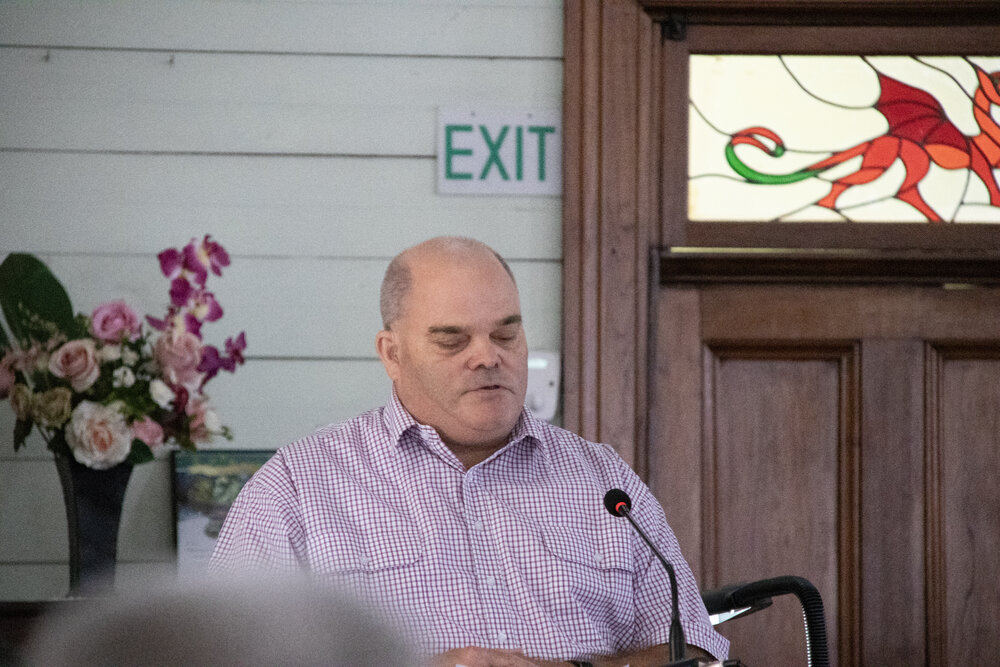 Andrew McCosh sharing the history of the building at the 140th Anniversary service for the United Welsh Church, Blackstone, Sunday 4th October 2026