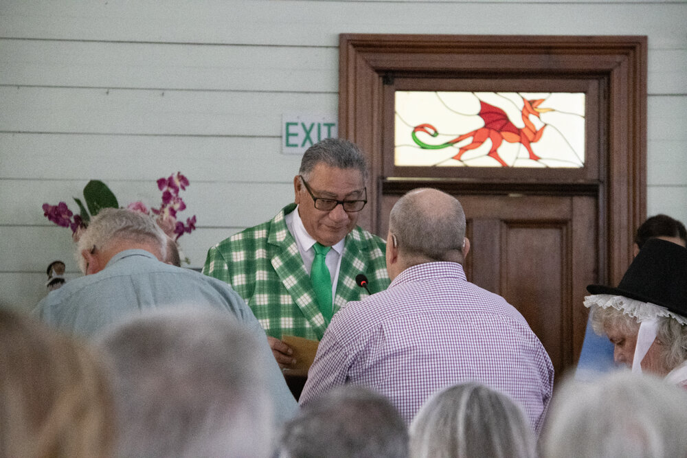 Reverend Pevise Leo dedicating the offering at the 140th Anniversary service for the United Welsh Church, Blackstone, Sunday 4th October 2026