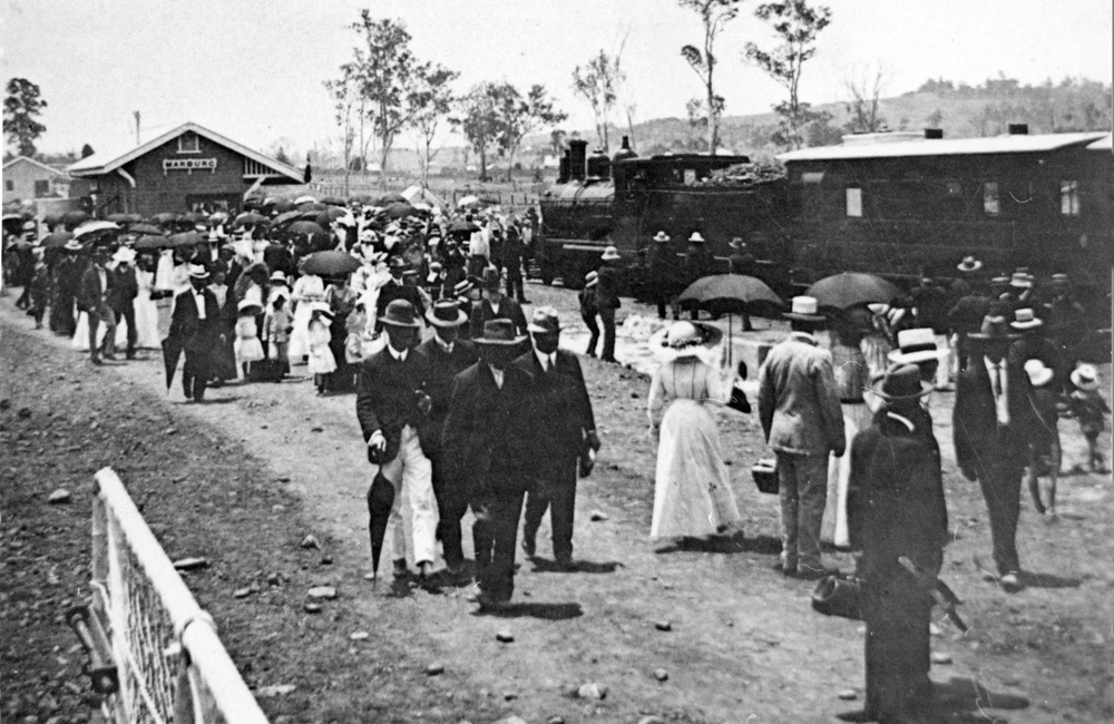Opening ceremony of the first train to Marburg from Rosewood, 1912