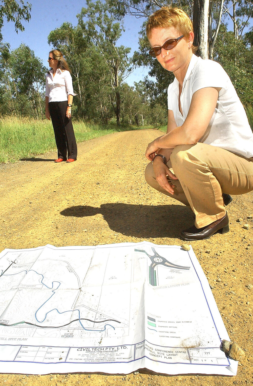 CEO Cath Carroll and project manager Jan McGreyor from the Ivory's rock Conference Centre is looking to build a 2 million dollar road through the Flinders/ Goolman conservation estate, Ipswich, 4 February 2005 