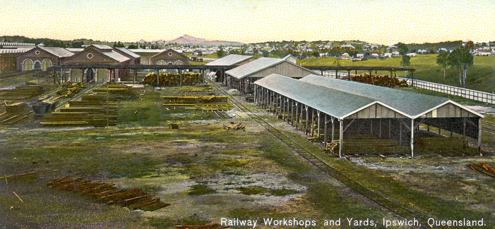 Railway Workshops and Yards, Ipswich, Queensland, postcard,  c.1913