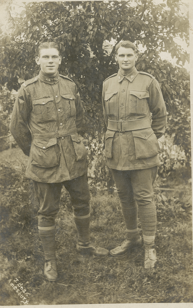 Photograph of two unidentified soldiers thought to be of Ipswich, Amesbury, England, 1914-1918