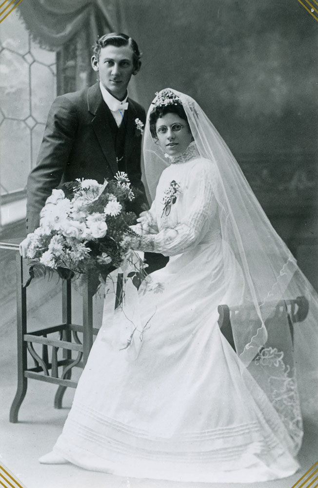 William Herbert and Frieda Johnson (nee Hiable), wedding portrait, Ipswich, 1912