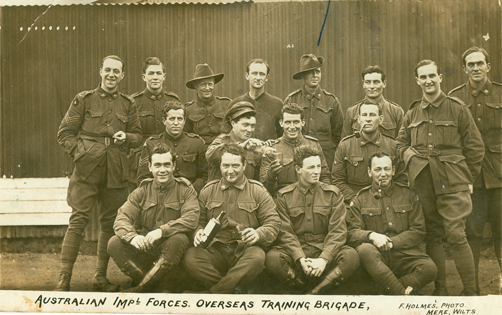 Postcard of Australian Imperial Forces Overseas Training Brigade, Mere Wiltshire, UK, 1918