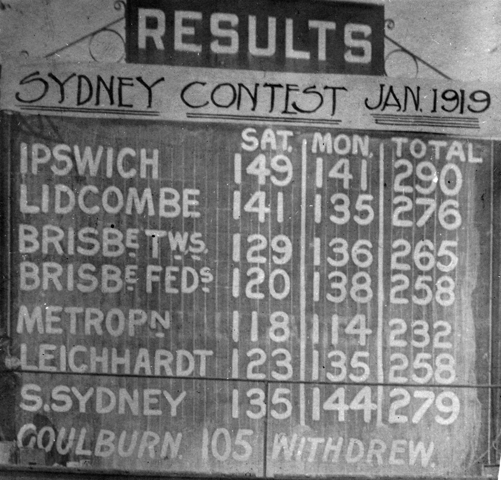 Ipswich City Vice-Regal Band, contest results shown at Bossie Martoo's Olympia Theatre, 1919