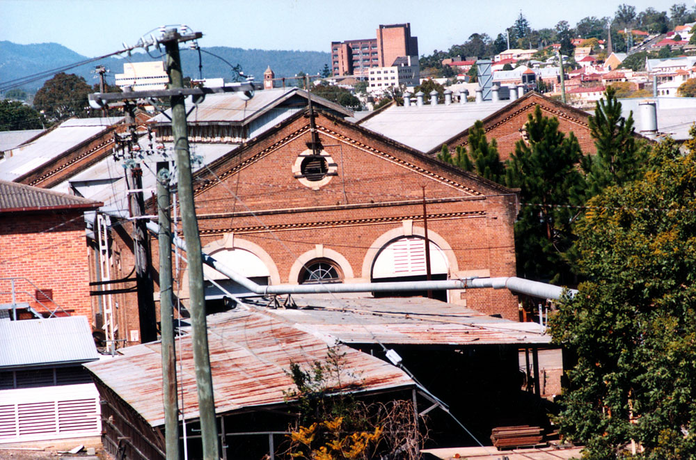Three of the four, original buildings at the Ipswich Railway Workshops, North Ipswich, 1991