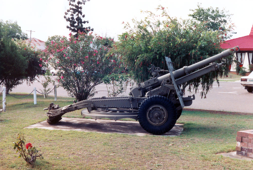 Gun placement outside RSL, corner Downs and Lowry Street, North Ipswich, 1991