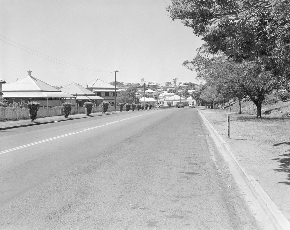 Streetscape of Churchill Street looking towards Warwick Road, Ipswich, 1958.