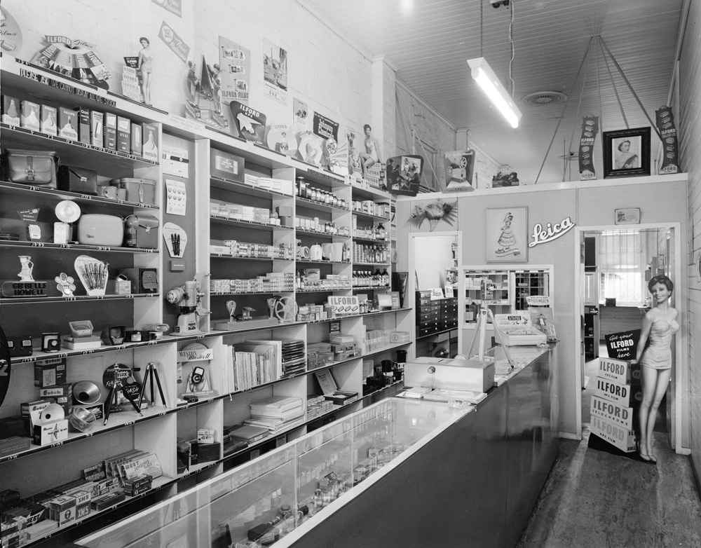 Ipswich Photographic Centre shop interior, 111 Brisbane Street, Ipswich, 1958