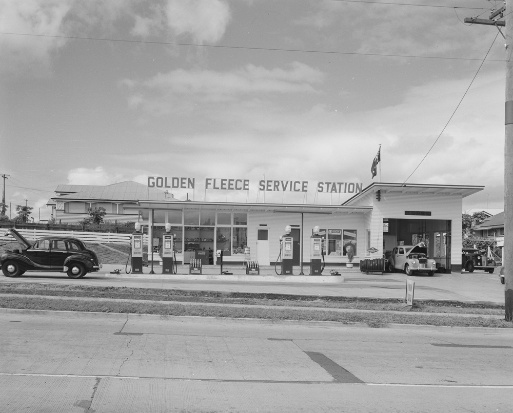 Golden Fleece Service Station, cnr Brisbane Road and Wilson Street, Newtown, Ipswich, 1958