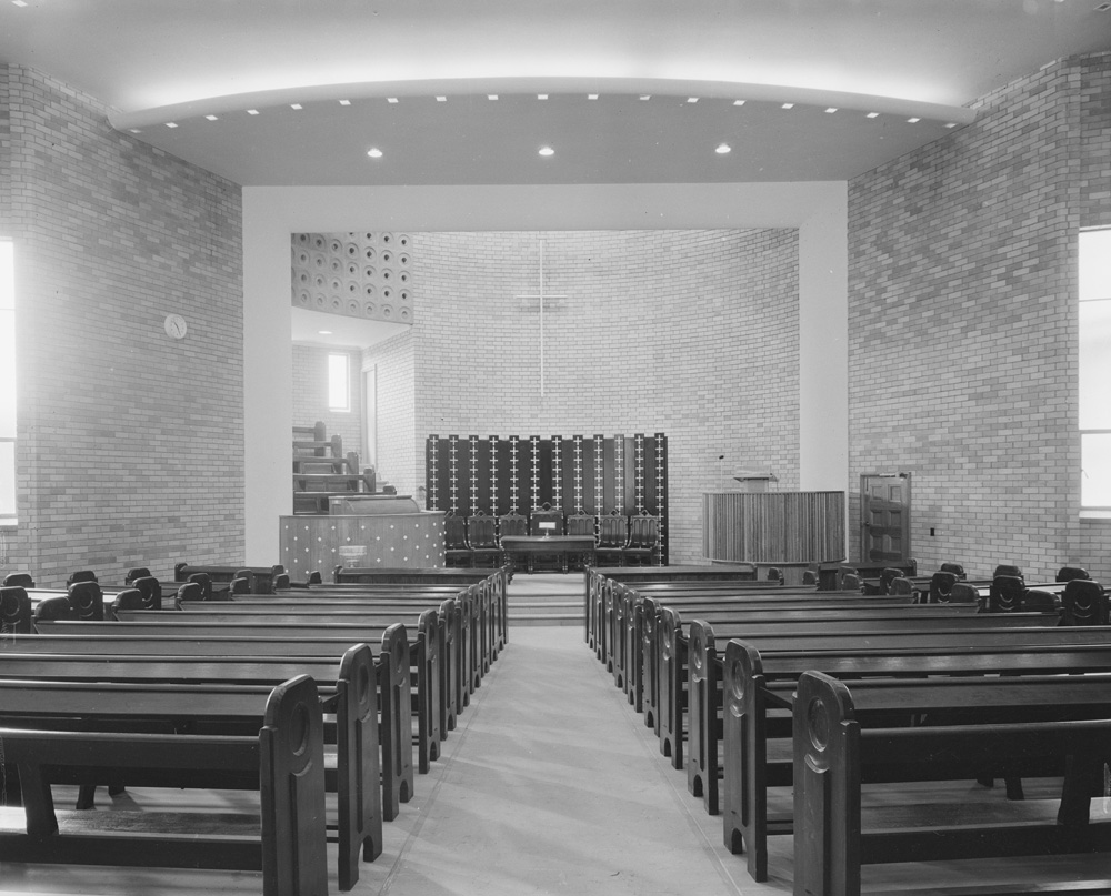 Interior of Central Congregational Church, corner of East and Roderick Streets, Ipswich, 1958