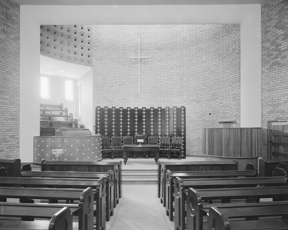 Interior of Central Congregational Church, corner of East and Roderick Streets, Ipswich, 1958