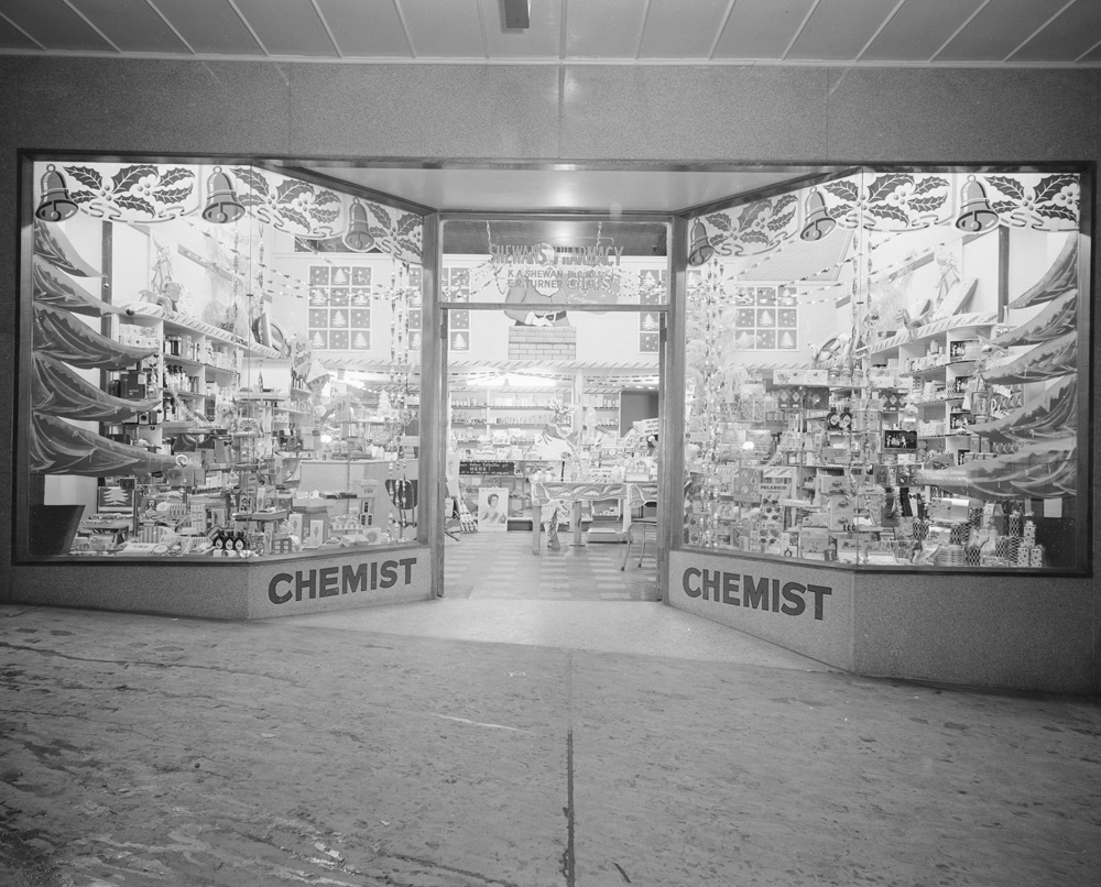 Shewan's Pharmacy shopfront, 111 Brisbane Street, Ipswich, 1958