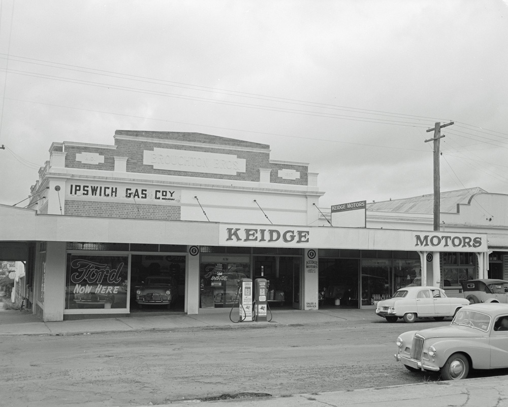 Keidge Motors, corner of Limestone and Nicholas Streets, Ipswich, 1958