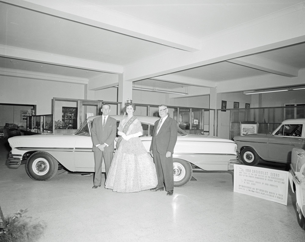 Faulkner Motors Show Room, Miss Mannicarna, Brisbane Street, Ipswich, 1958