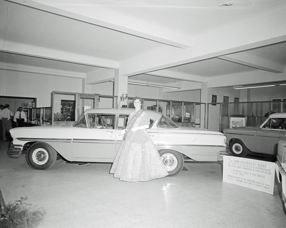 Faulkner Motors Show Room, Miss Mannicarna, Brisbane Street, Ipswich, 1958