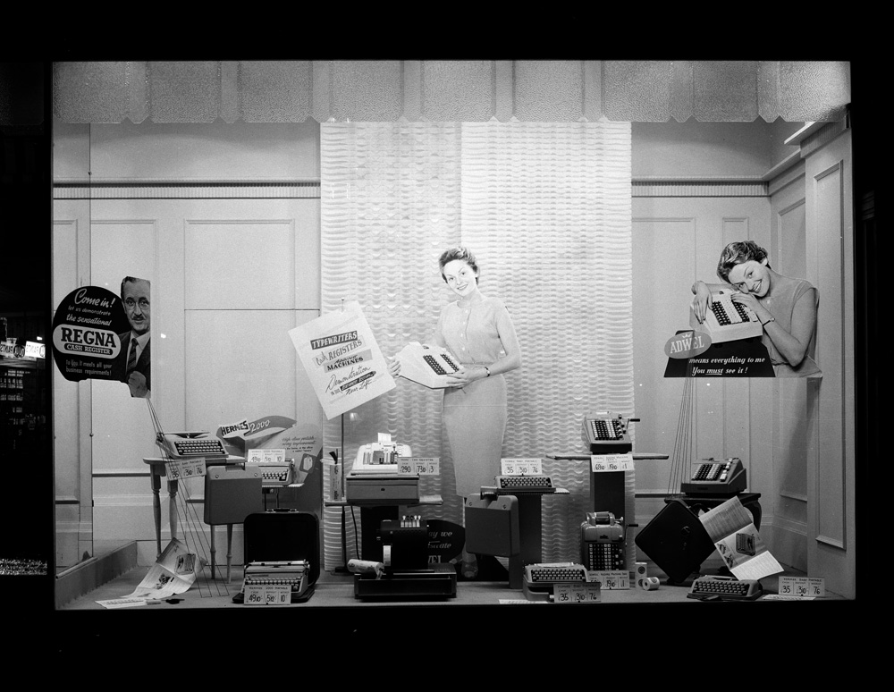 Cribb &amp; Foote Department Store Window Display of Typewriters, Cash Registers &amp; Adding Machines, Ipswich, 1959