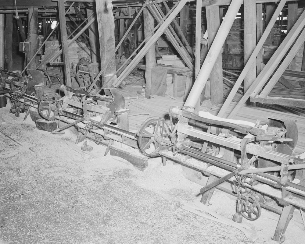 Lathe machinery at Kruger Sawmill, Byrne Street, Bundamba, Ipswich, 1959