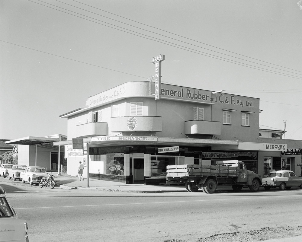 General Rubber Co., corner Wharf and Brisbane Street, Ipswich, 1959