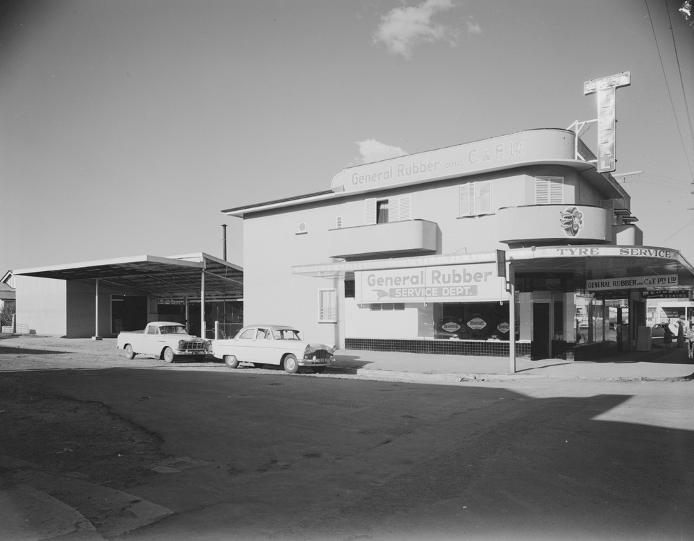 General Rubber Co., corner Wharf and Brisbane Street, Ipswich, 1959