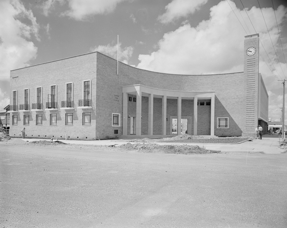 Gatton Civic Centre construction, corner of North and Railway Streets, Gatton, 1959