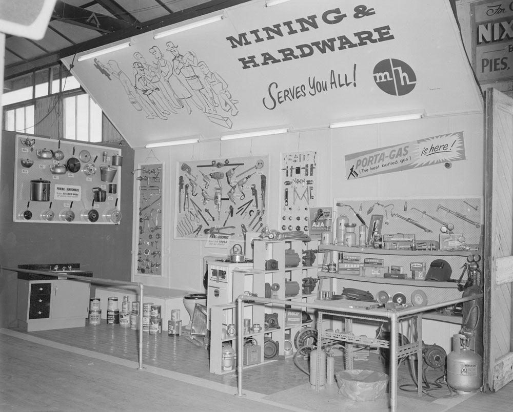 Mining &amp; Hardware Supplies Pty Ltd display stand at Ipswich Show, Ipswich, 1959
