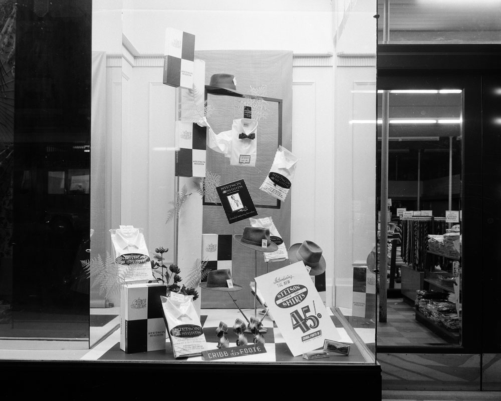 Cribb &amp; Foote, Stetson shirts window display, Brisbane Street, Ipswich, 1959