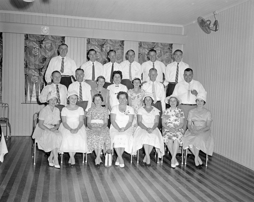 Vacuum Oil Company Pty Ltd. staff, believed to be with partners, Ipswich, 1960