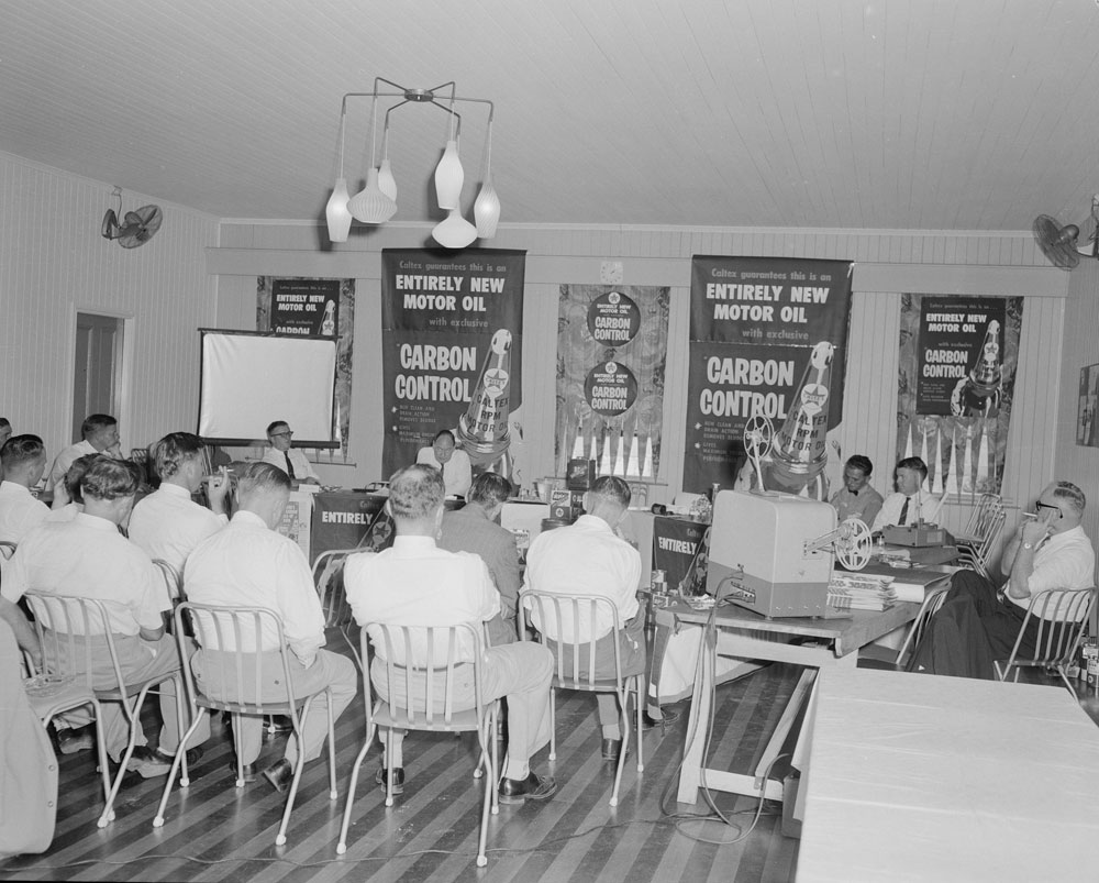 Caltex Group meeting - 'Entirely New Motor Oil' campaign, Ipswich, 1961