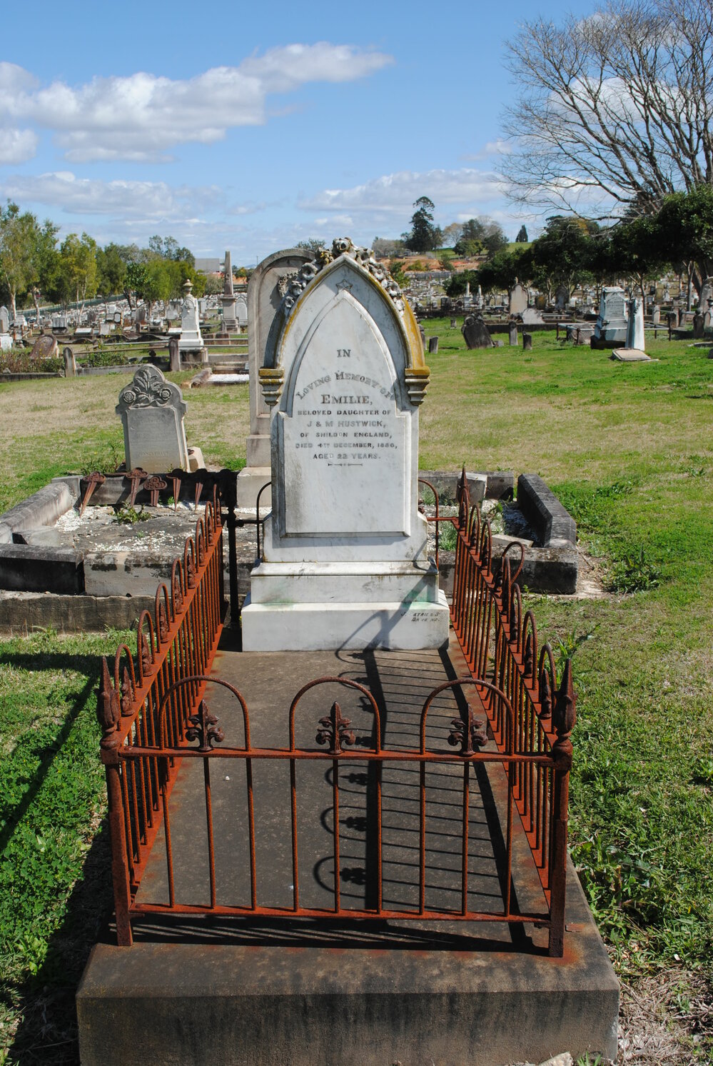 Headstone of Emily Hustwick, Ipswich General Cemetery, 2013