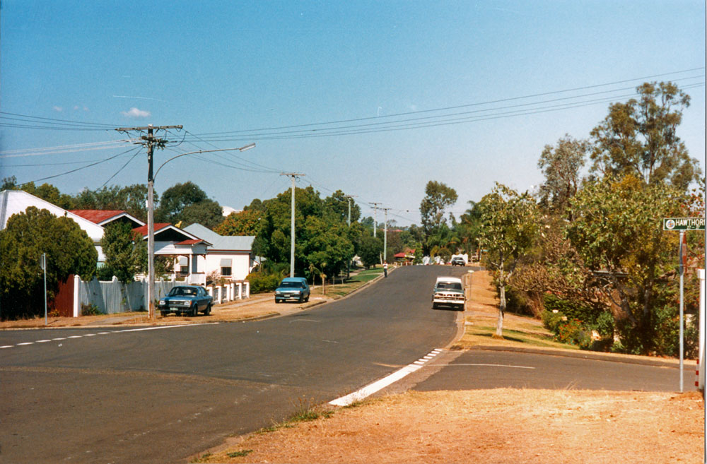 Rowland Terrace from Hawthorne Street towards Chamberlain Street, Sadliers Crossing, Ipswich, 1991