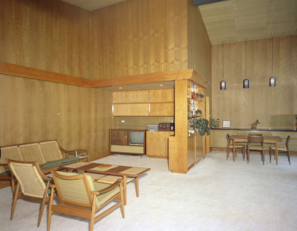 Lounge and dining area of John McQueen's residence, Edwards Street,  Raceview, Ipswich, 1963