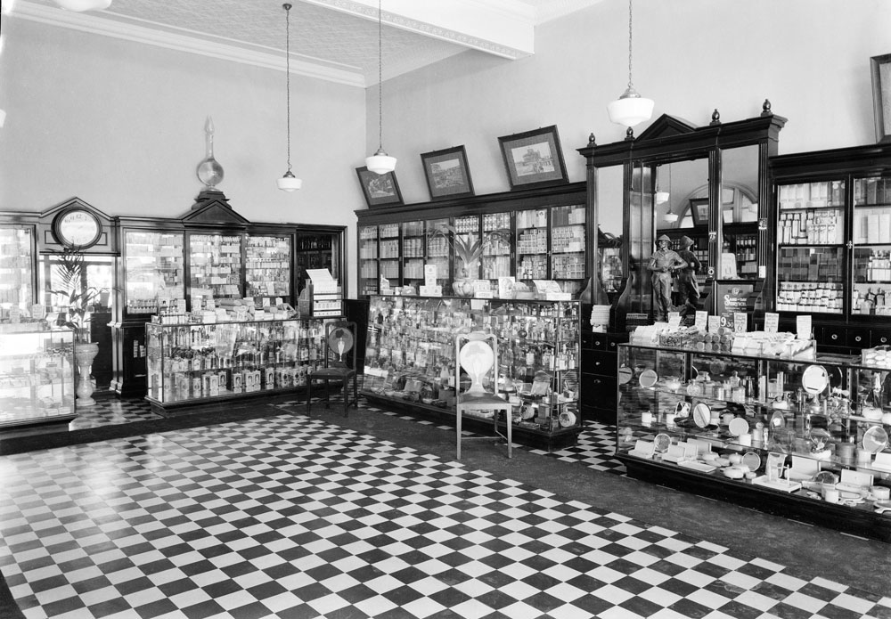 Interior of London Pharmacy, 114 Brisbane Street, Ipswich, 1920s
