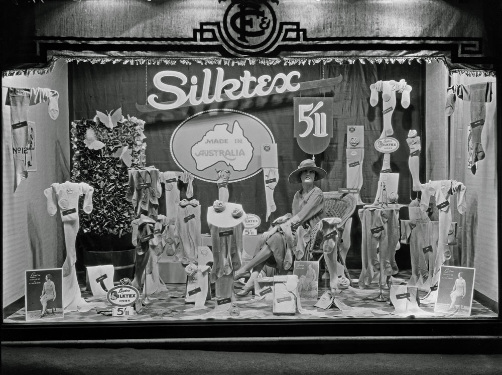 Cribb &amp; Foote Department Store window display of  Silktex Stockings, Ipswich, 1920s