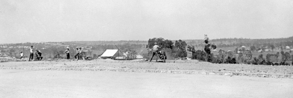 Working opposite the cutting on Pine Mountain Road, North Ipswich, during the Depression of the 1930s