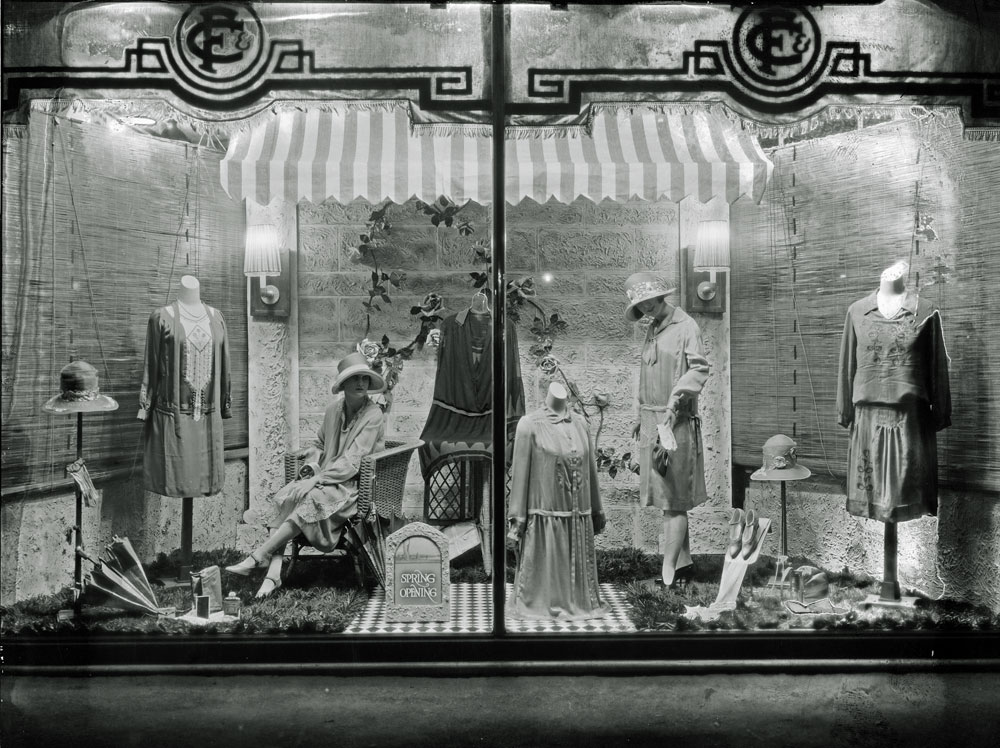 Cribb And Foote window display of women's fashions for Spring, Ipswich, 1929