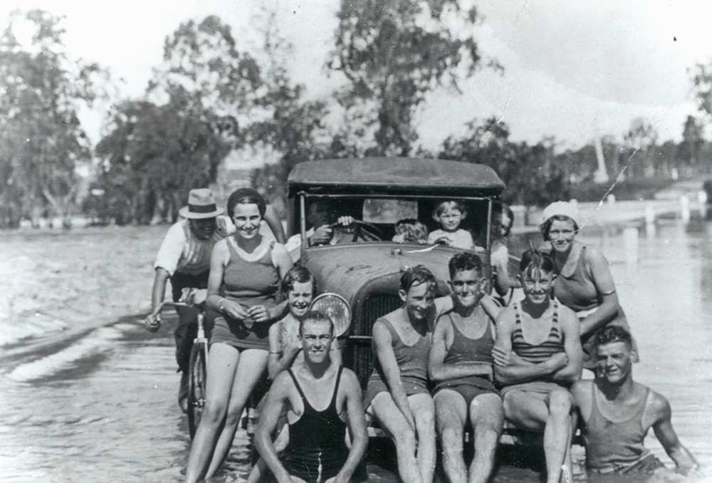 Swimming in flood waters, Rosewood, 1930s