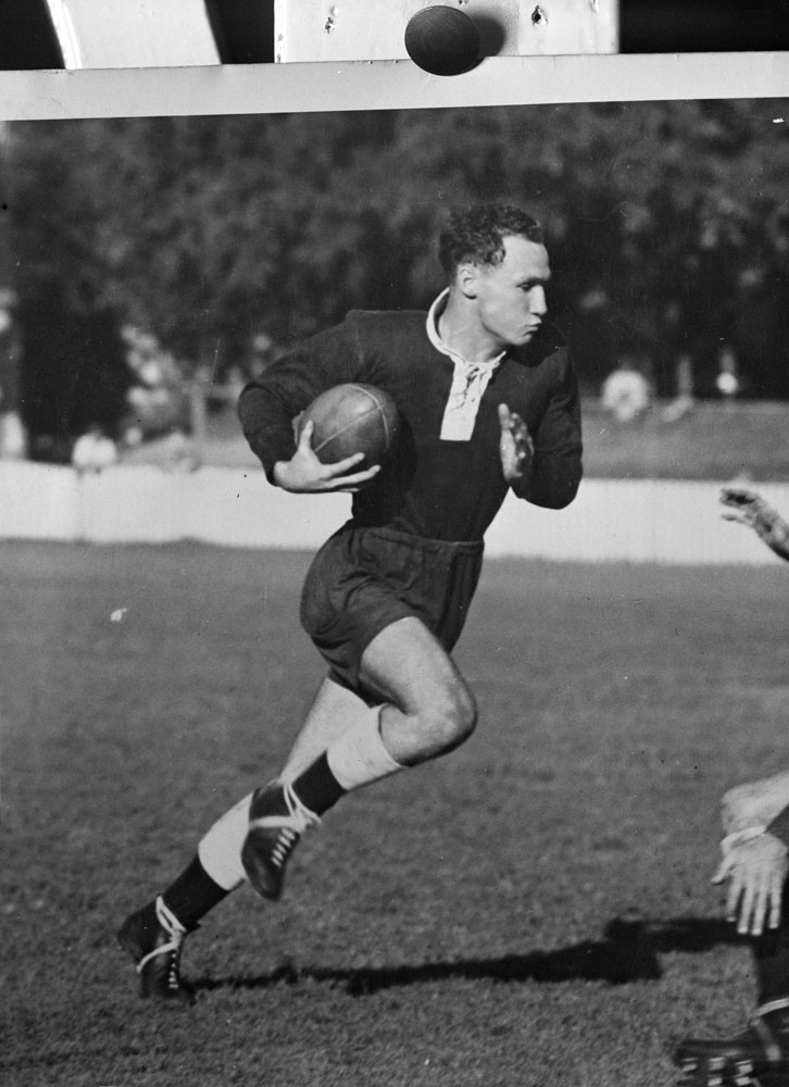 Denis Flannery, during an unidentified rugby league game, Brisbane, early 1950s
