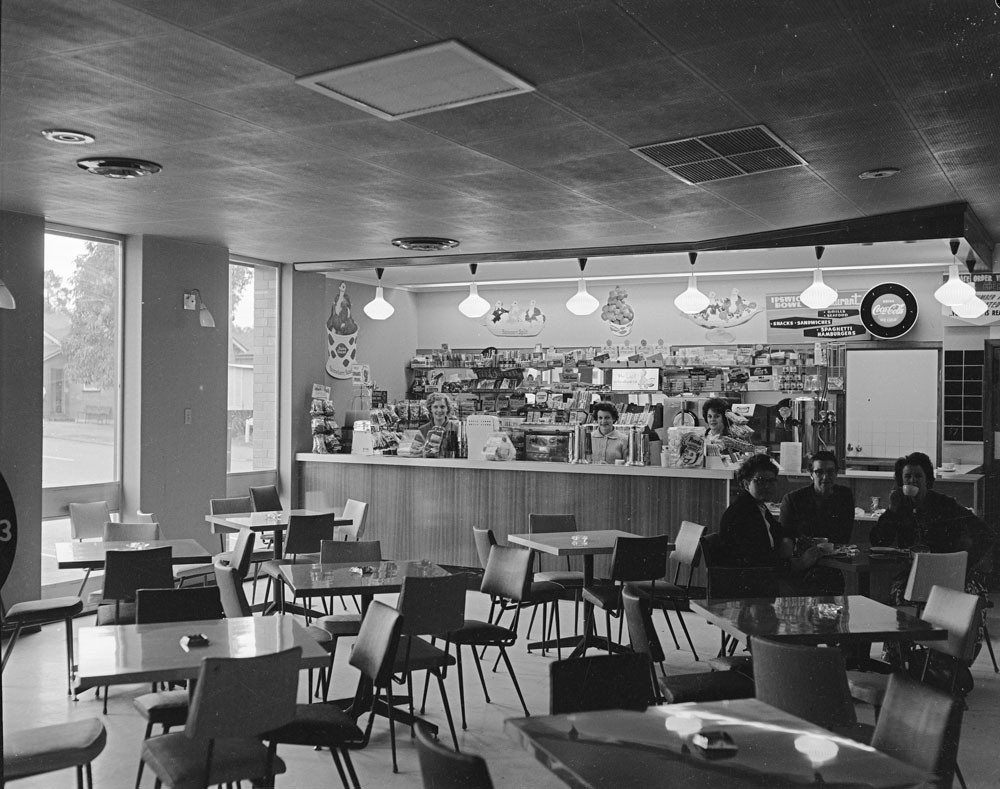 Ipswich Bowling Alley Caf&eacute;, corner of Brisbane and Thorn Streets, Ipswich, 1963