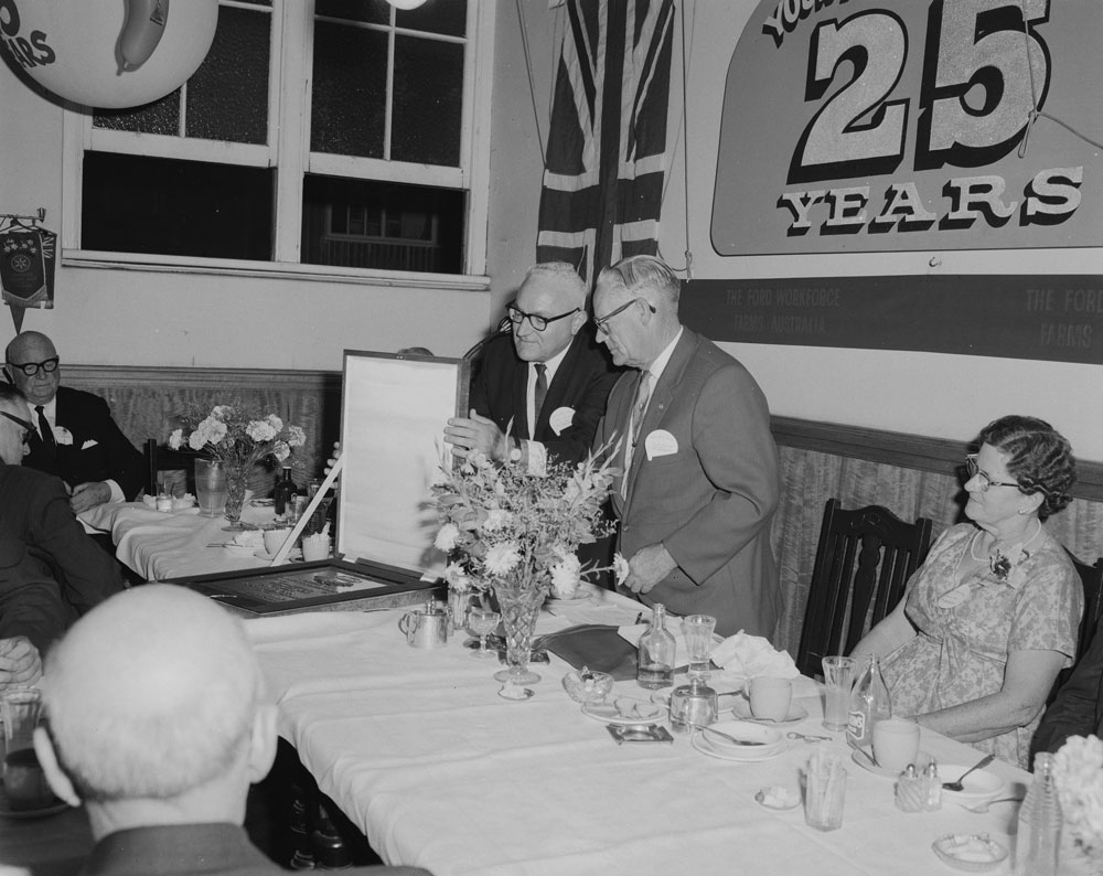 Function marking 25 years association between Modern Motors and the Ford Motor Company, Ipswich, 1963